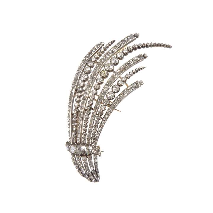 Antique diamond set stylised spray aigrette, fitted as a brooch